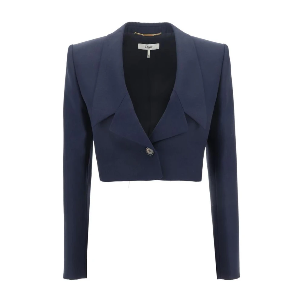 Chloé Monochrome Geknipte Wollen Blazer Jas Blue Dames