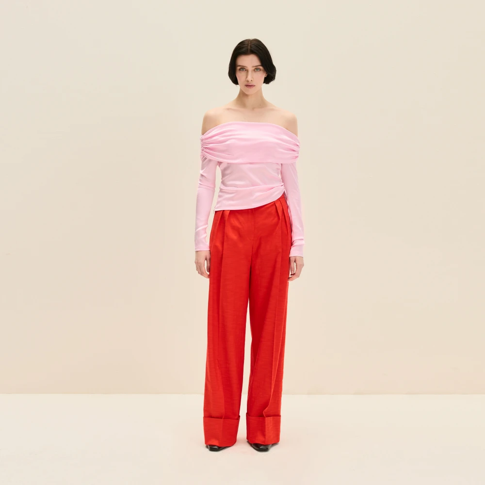 Jaaf Stijlvolle Roze Off-Shoulder Gerimpelde Top Pink Dames