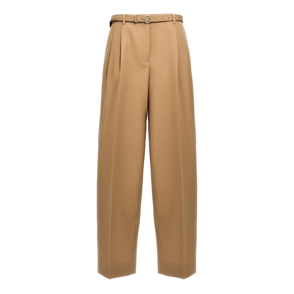 Jil Sander Women's Beige Belted Pleated Trousers - Wide Trousers - Xs - Trousers