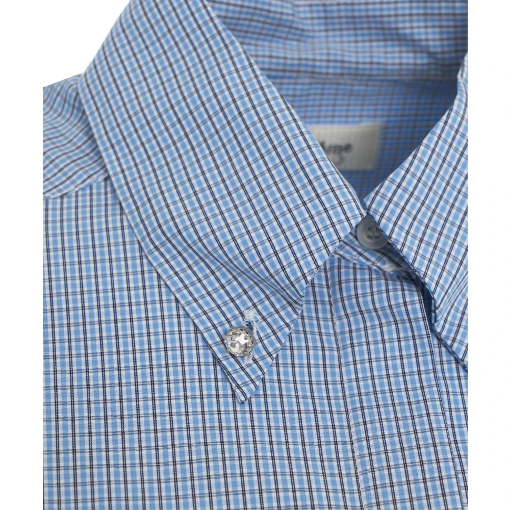 Ottod'Ame Blauwe geruite blouse met glitterdetails Blue Dames