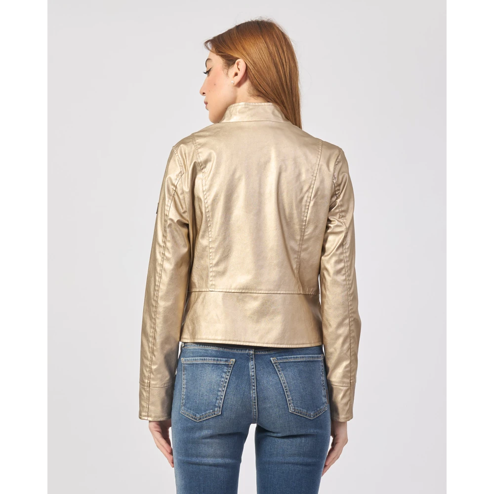 YES ZEE Gouden Korte Jas met Fullzip Zakken Yellow Dames