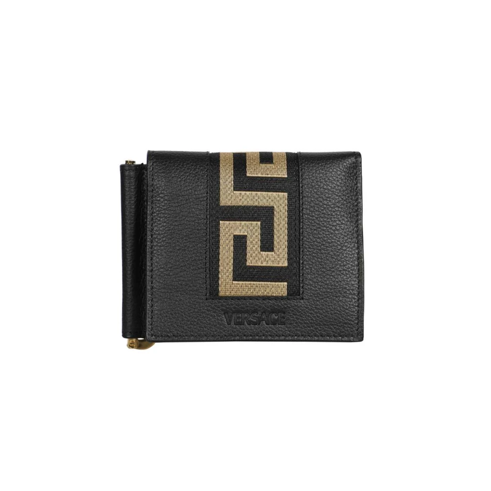 Versace Gestikte lederen klep portemonnee Black Heren