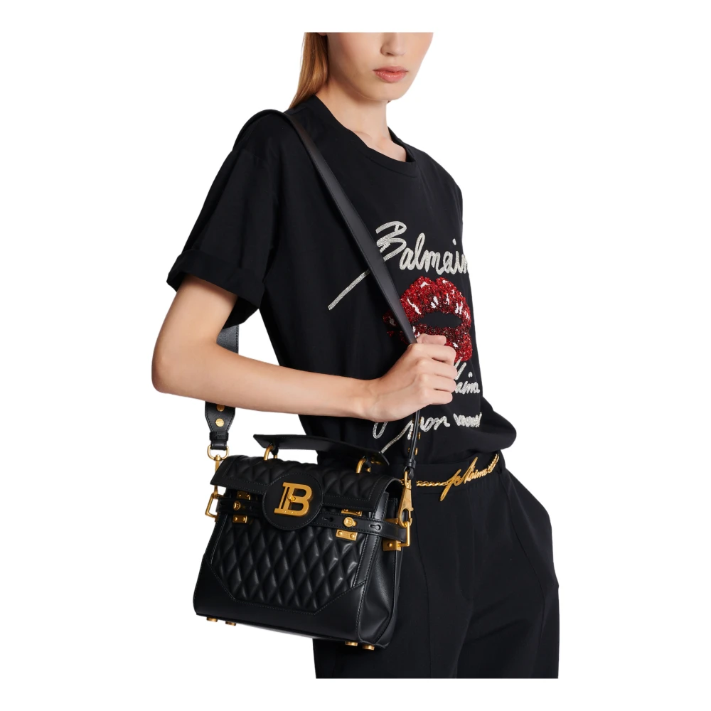 Balmain B-Buzz 23 tas in diamantgestikt kalfsleer Black Dames