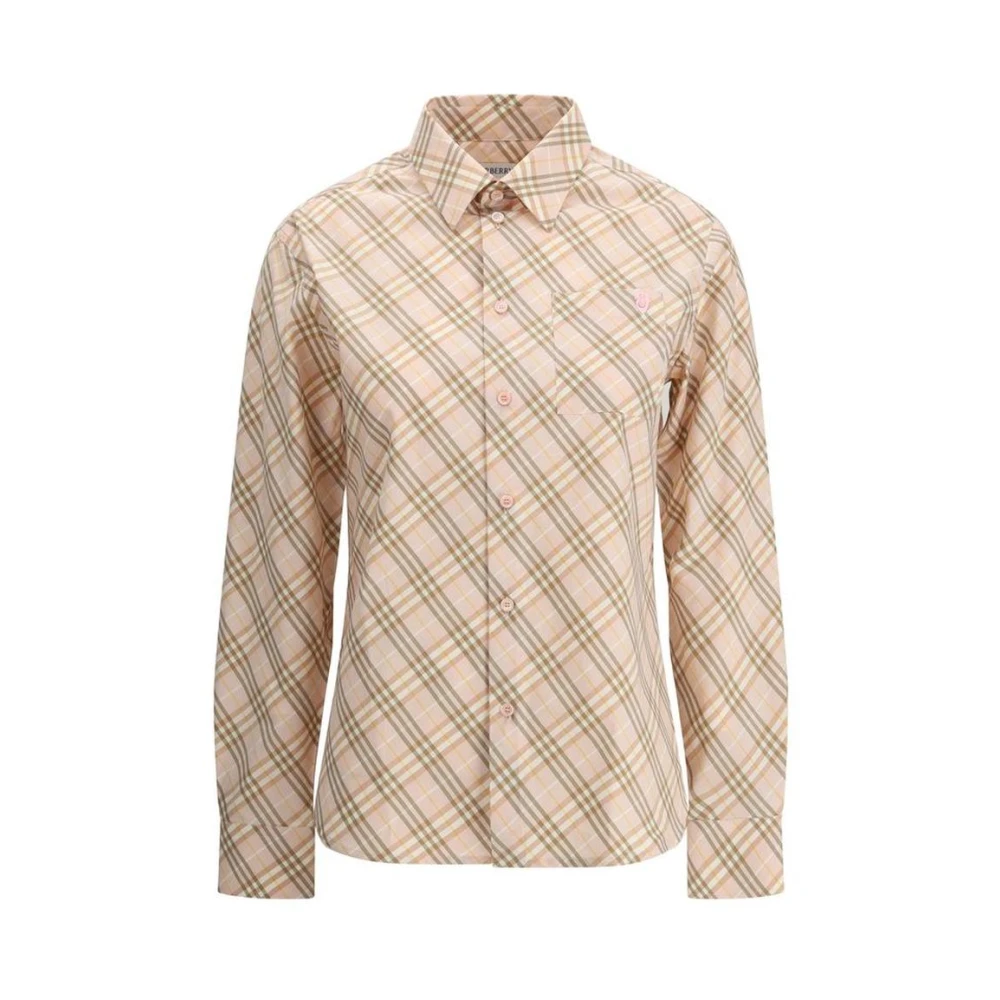 Burberry Katoenen Geruite Overhemd Lange Mouw Beige Dames