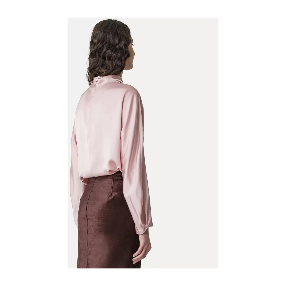 Forte Zijden Satijnen Hoge Hals Kimono Blouse Pink Dames