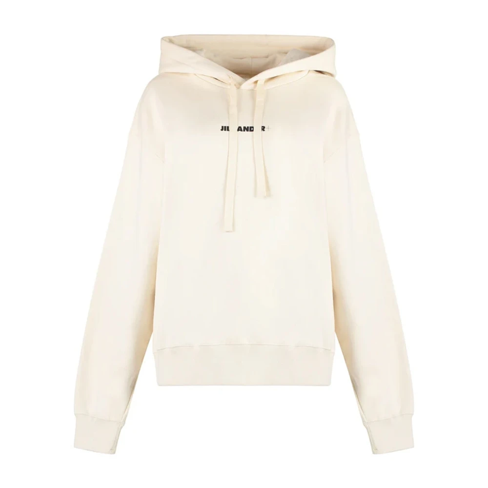 Jil Sander Women's Beige White Hooded Sweatshirt With Logo Print - Hoodies - Xs - Sweatshirts & Hoodies
