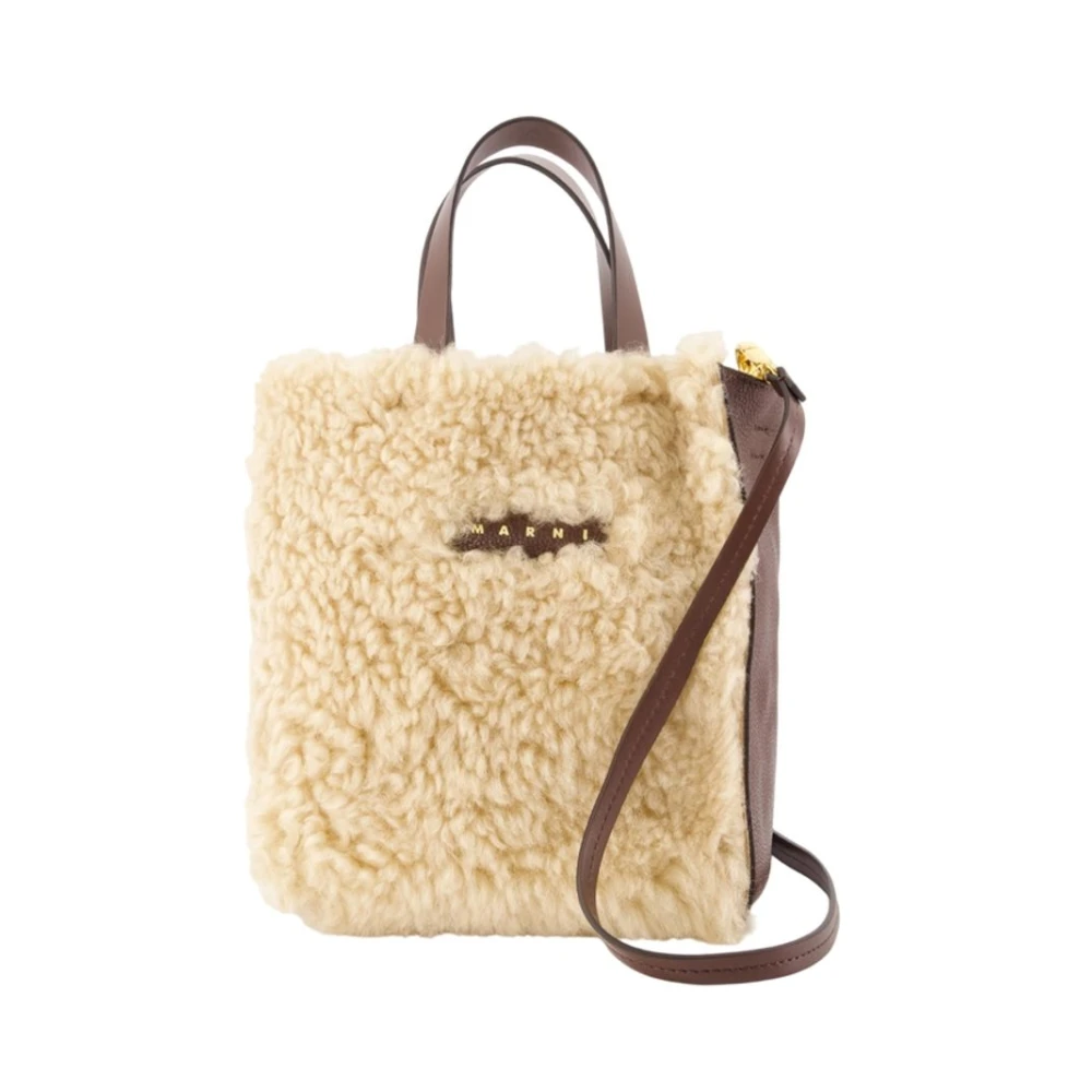 Marni Vrouw Beige Tassen Dames, One Size, Katoen, Museo Soft Mini Montone Shopper Bag