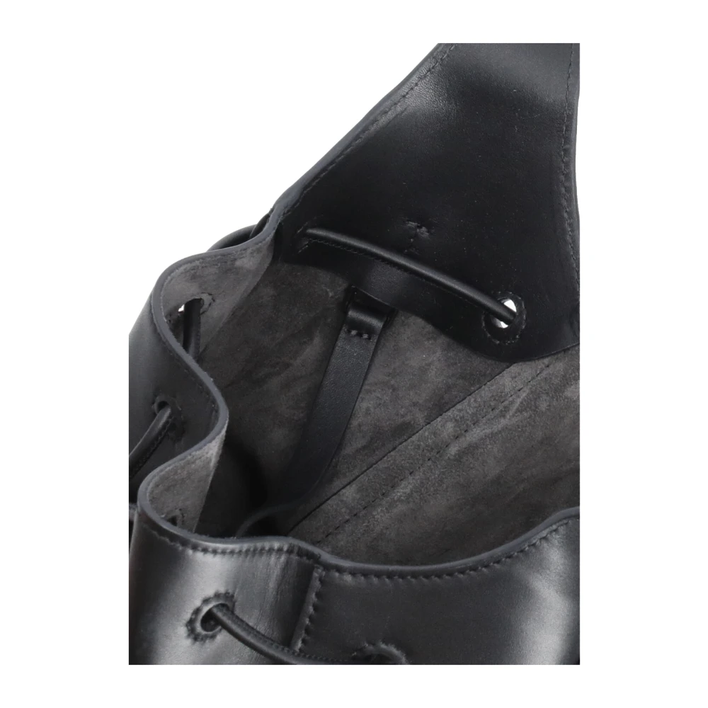 BRUNELLO CUCINELLI Zwarte Leren Schoudertas Koordsluiting Logo Black Dames