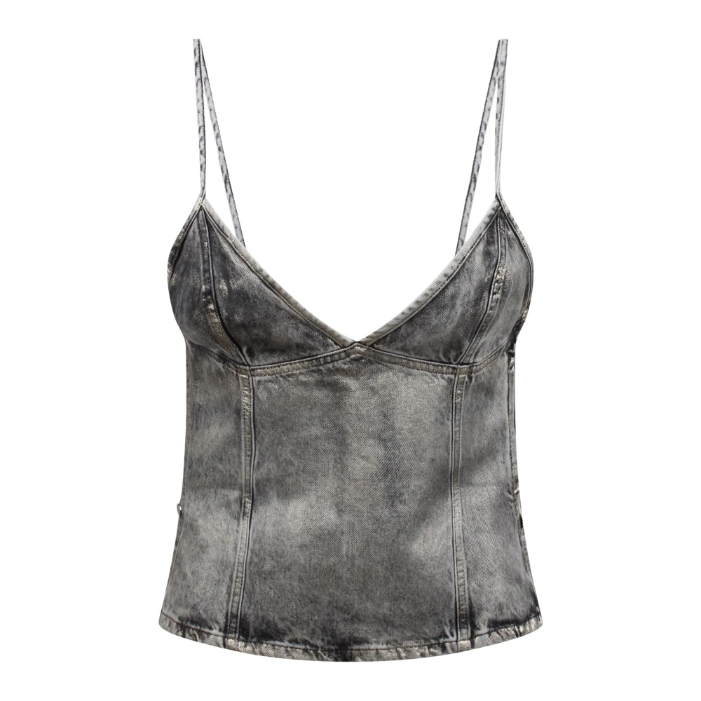 Diesel Glanzende Coated Denim Top Gray Dames