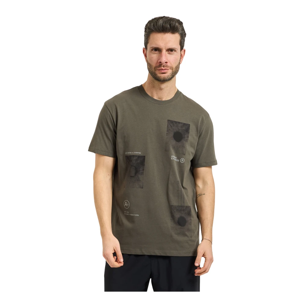 Armani Exchange Mannelijk Groente Tops Heren, Groen, L, Katoen, T-Shirt Met Stippenprint