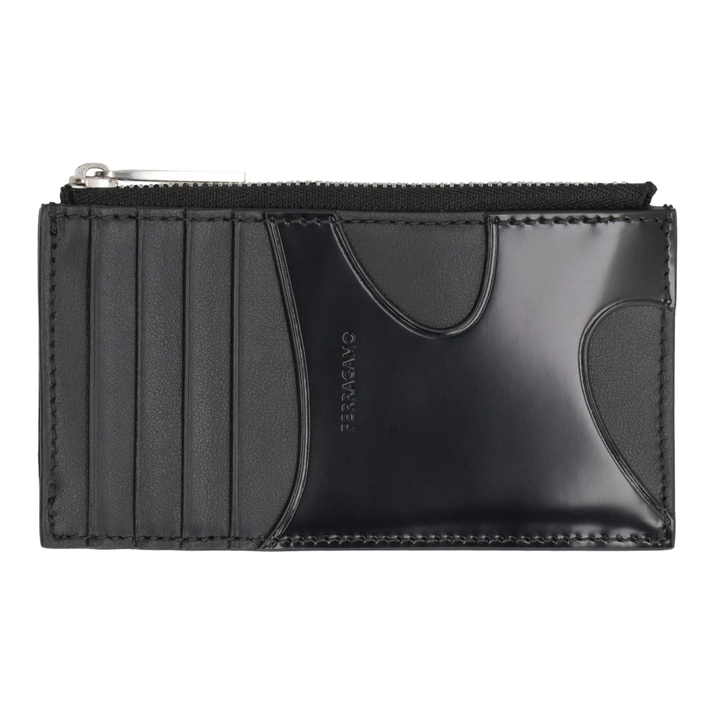 Salvatore Ferragamo Stijlvolle Leren Kaarthouder Black Heren
