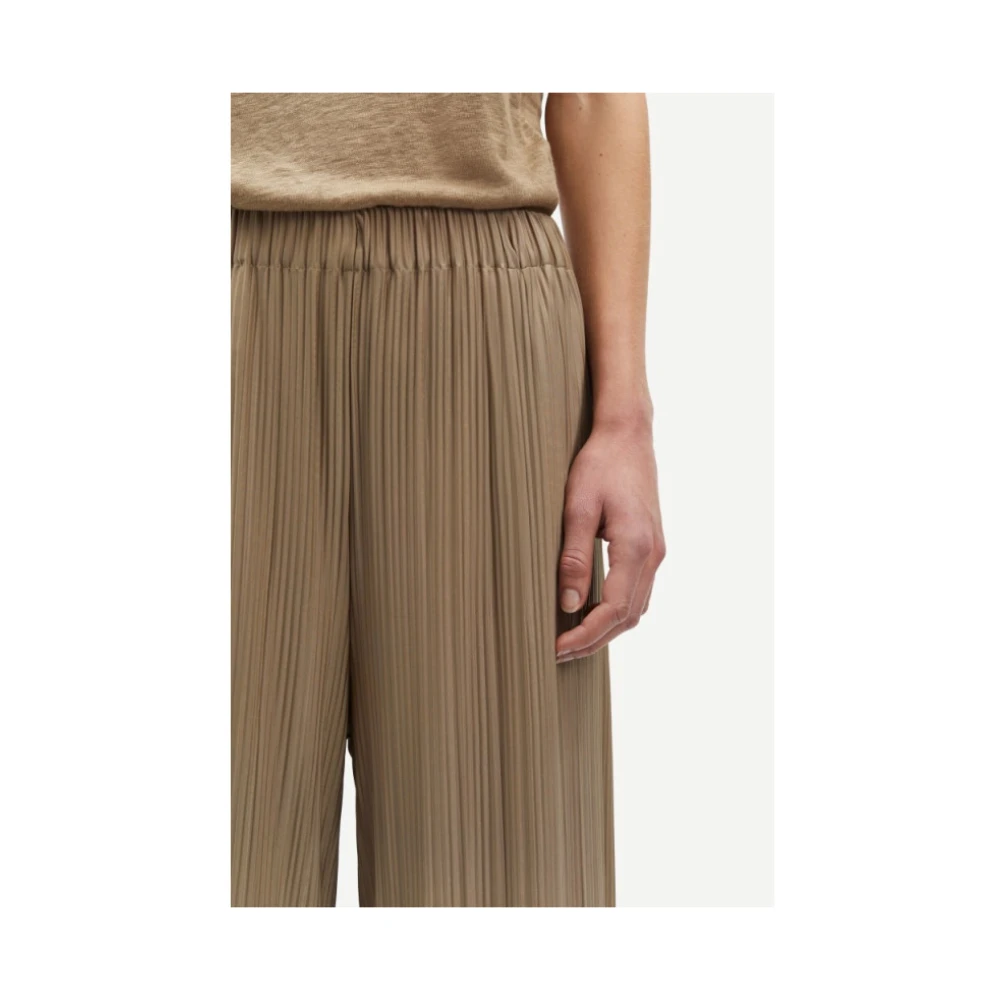 Samsøe Geplooide Jersey Broek met Wijde Pijpen Brown Dames