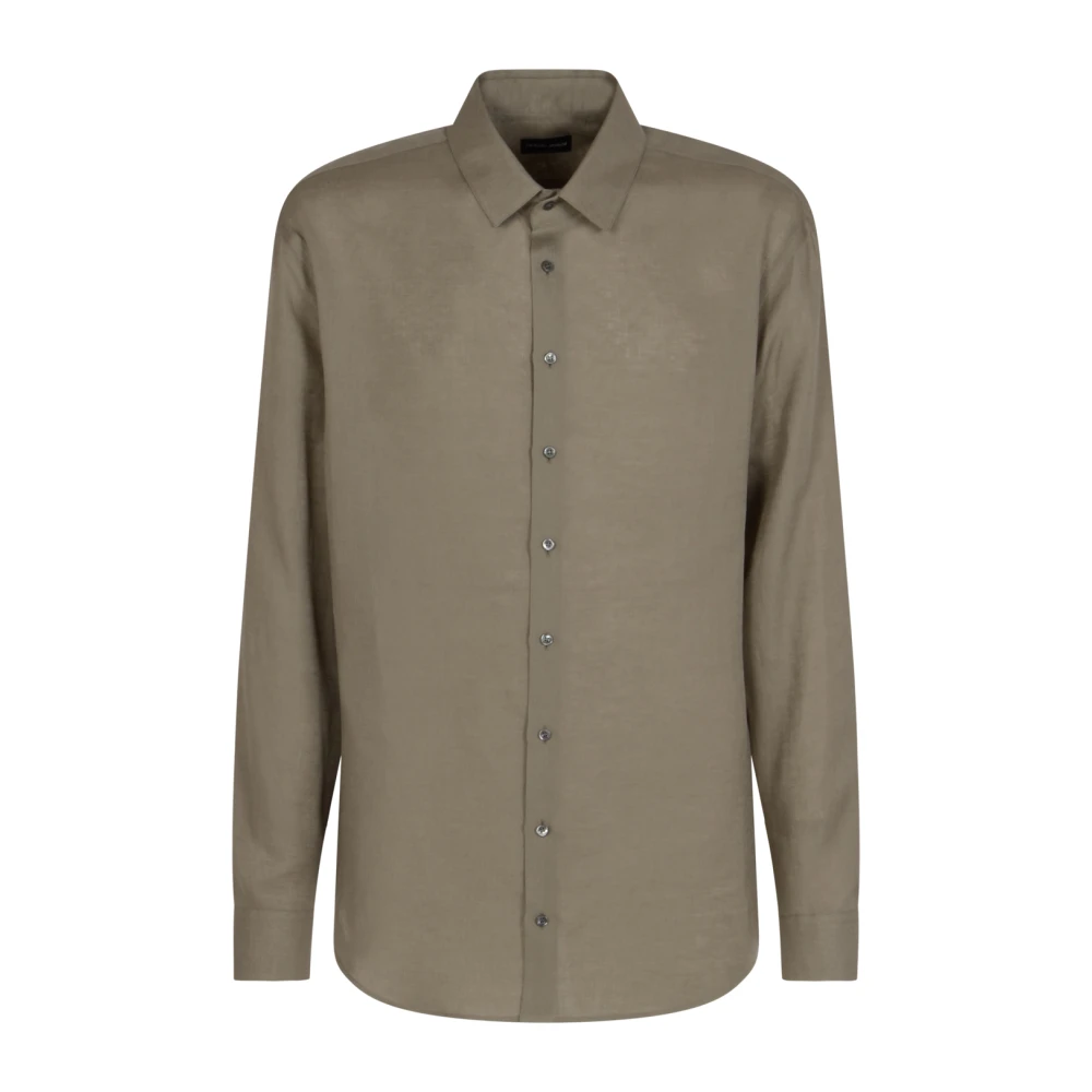 Giorgio Armani Uomo Marrone Camicia In Lino Regular-Fit