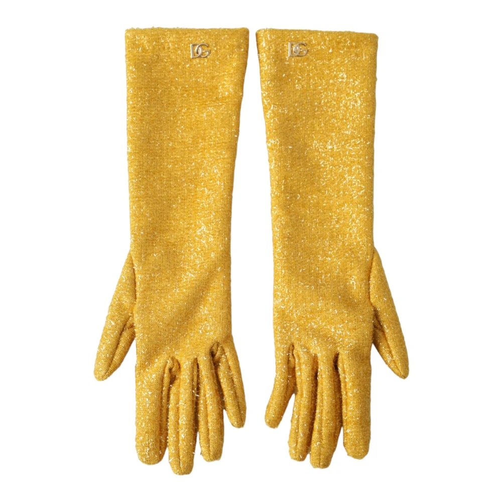 Dolce & Gabbana Gouden Lurex Mid Arm Handschoenen Yellow Dames