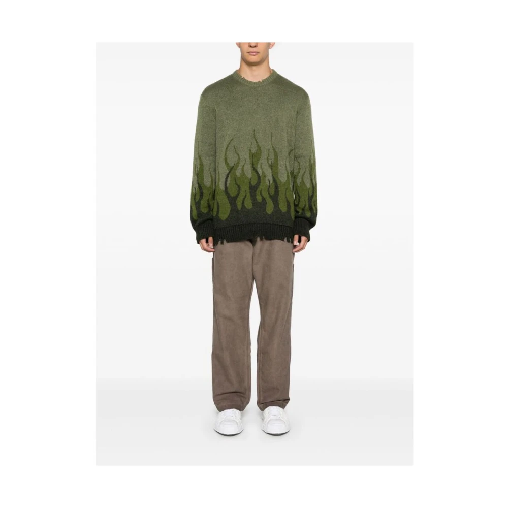 Vision OF Super Khaki Vlam Jacquard Crew Neck Sweater Green Heren