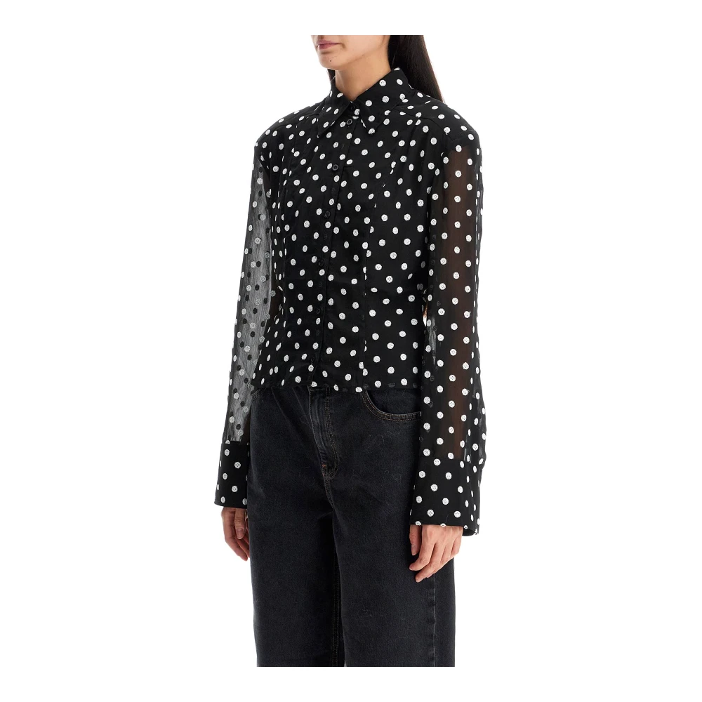 Rotate Birger Christensen Polka Dot Sequin Chiffon Blouse Black Dames