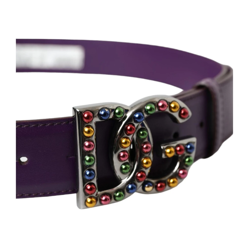 Dolce & Gabbana Paars Leren Logo Riem Purple Dames