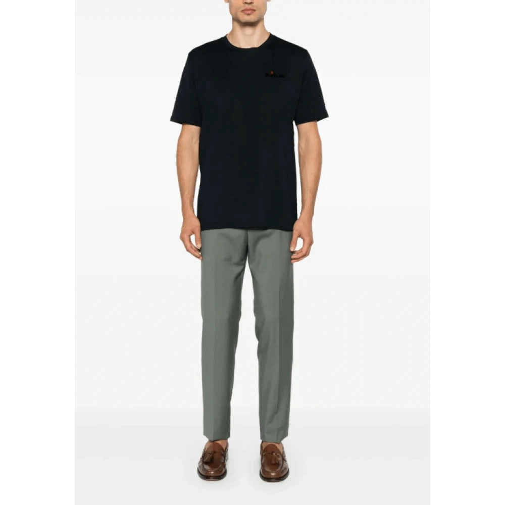 Kiton Midnight Blue Flocked Logo T-Shirt Blue Heren