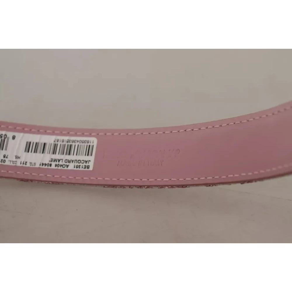 Dolce & Gabbana Roze Jacquard Geborduurde Riem met Gouden Gesp Pink Dames