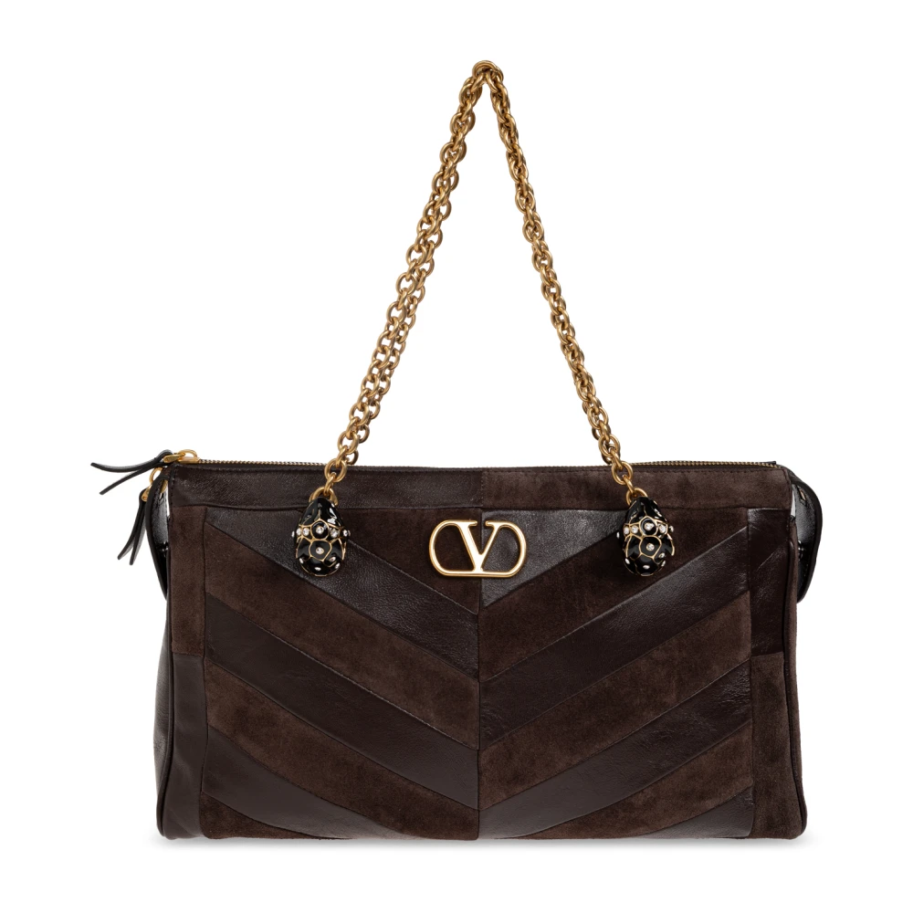 Valentino Garavani Brown Leather Shoulder Bag With Appliqués - Female - Shoulder Bags - One Size - Bags