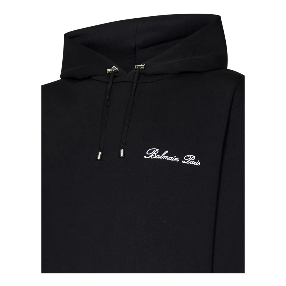 Balmain Zwarte Hoodie met Wit Logo Borduursel Black Heren