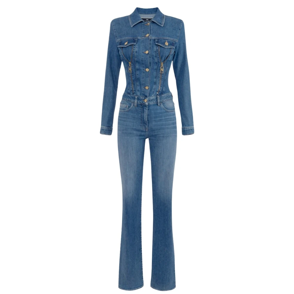 Elisabetta Franchi Stijlvolle Denim Jumpsuit voor Vrouwen Blue Dames