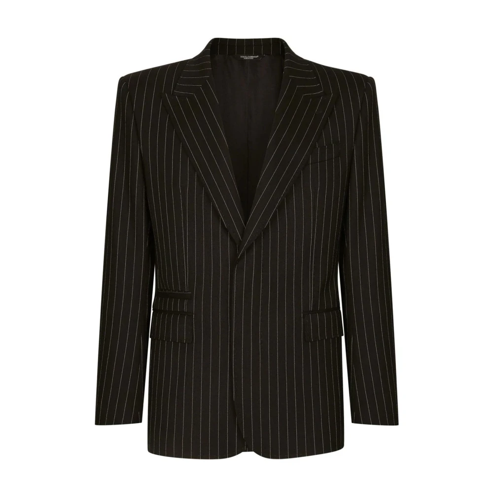 Dolce & Gabbana Men's Black Blazers,, Striped Single-Breasted Jacket Medium