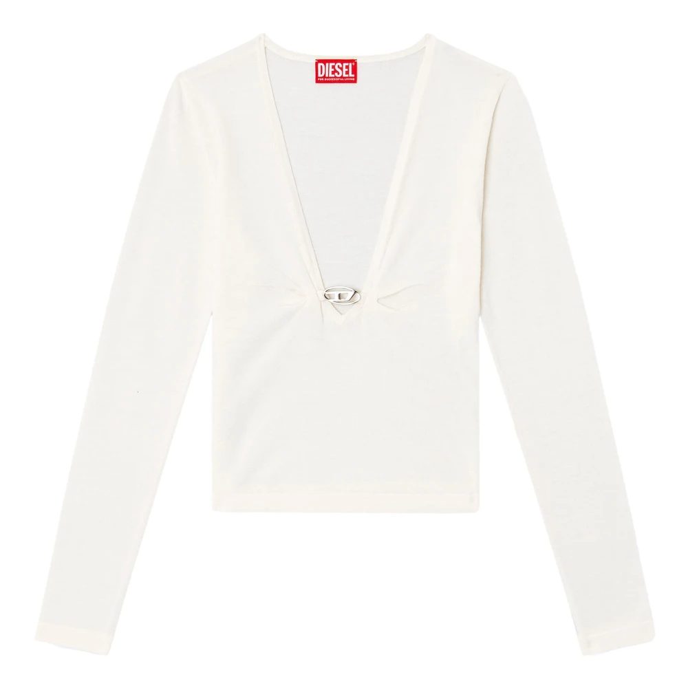 Diesel Witte Wol V-Hals Trui White Dames