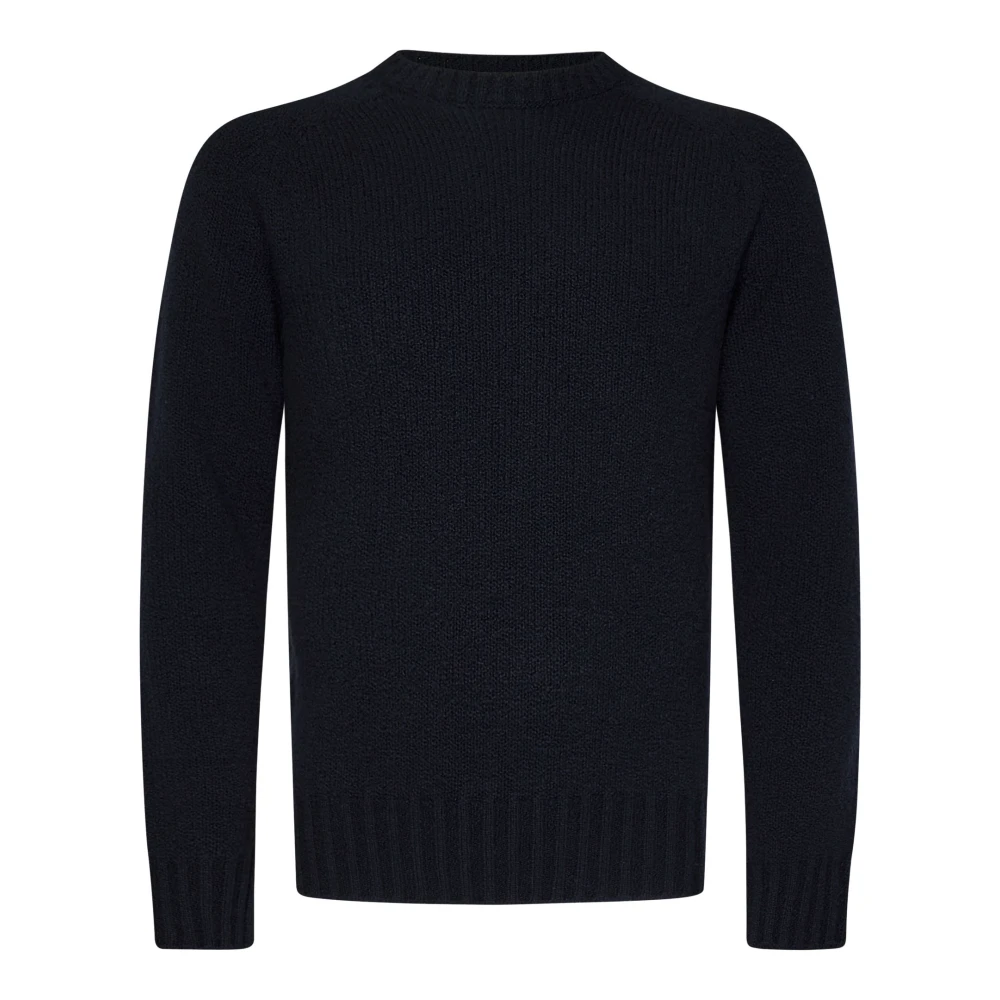 Drumohr Blauwe Crew Neck Merino Wol Trui Blue Heren