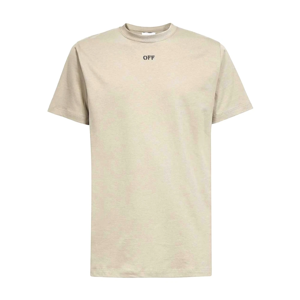 Off White Avslappnad Bomull T-shirt Beige, Herr