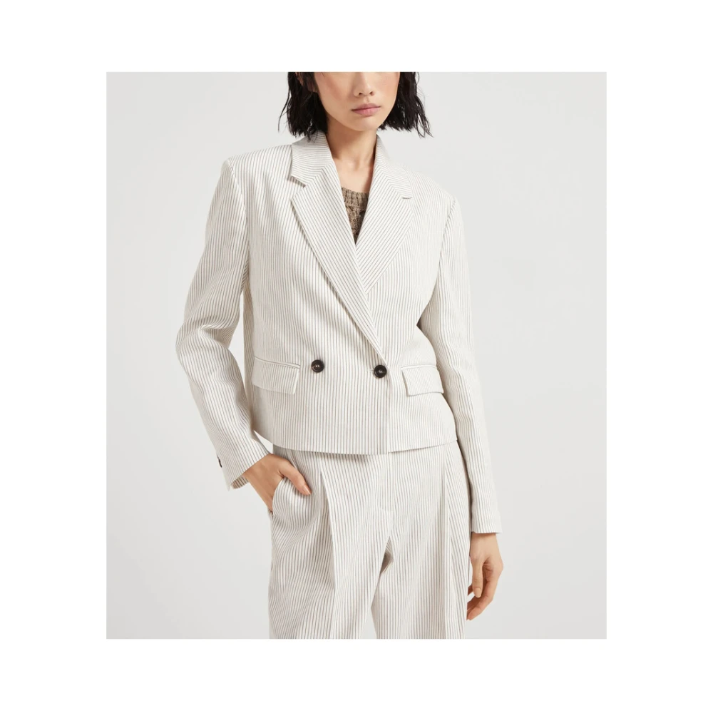 BRUNELLO CUCINELLI Witte Double-Breasted Jas met Zakken White Dames