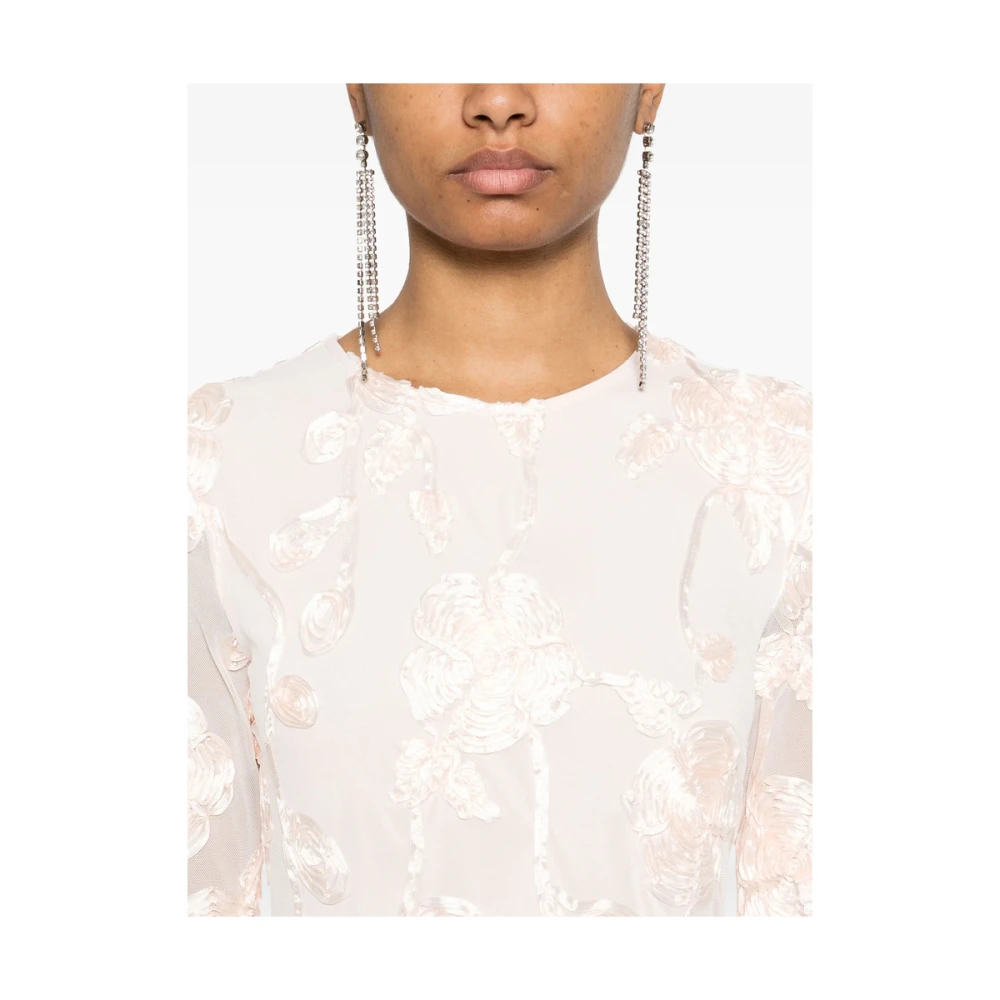 Rotate Birger Christensen Blush Pink Sheer Mouw Jurk Pink Dames