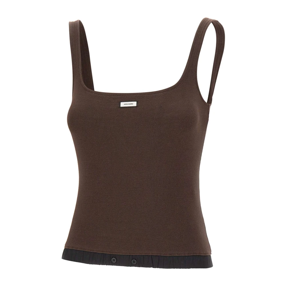 Entire Studios Women's Brown Sleeveless Tops, L, Lounge Tank Redwood