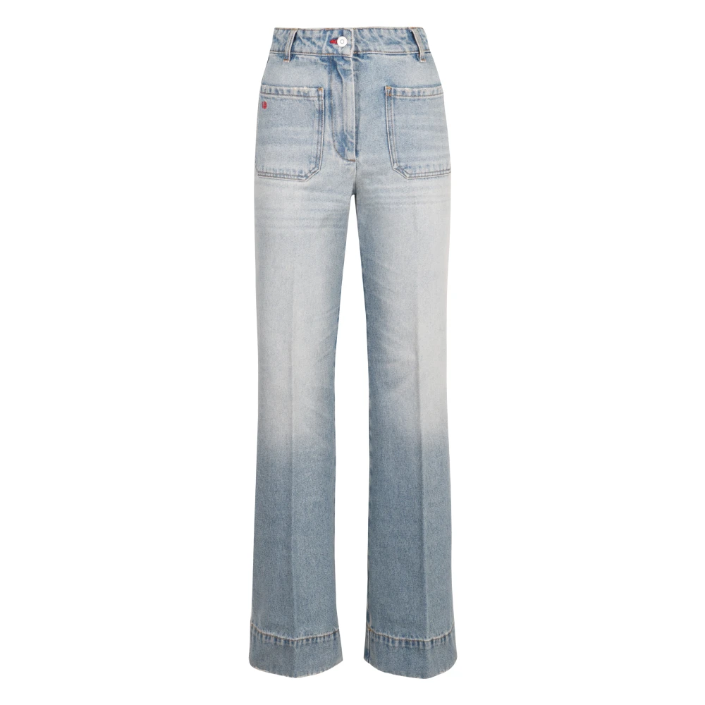 Victoria Beckham Flared High-rise Jeans met Zakken Blue Dames