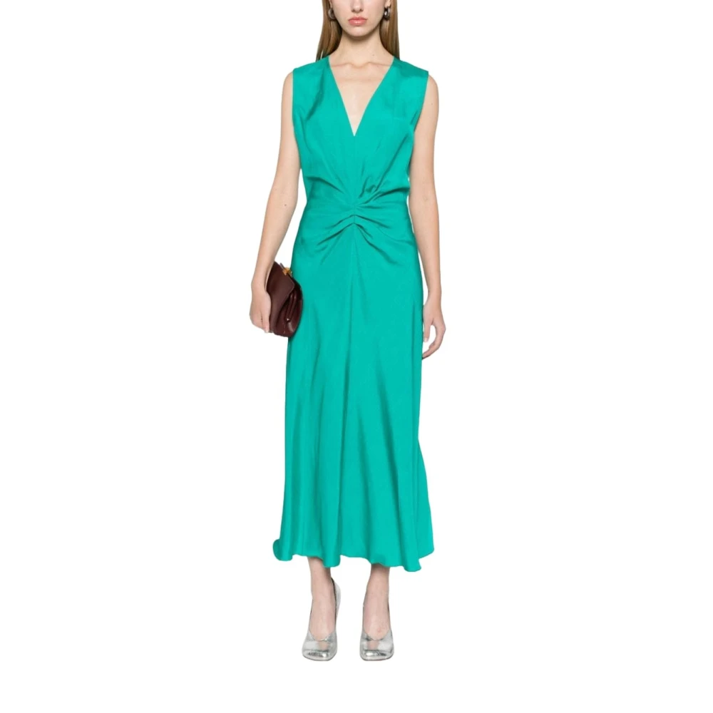 Victoria Beckham Peacock Mouwloze Midi Jurk Green Dames