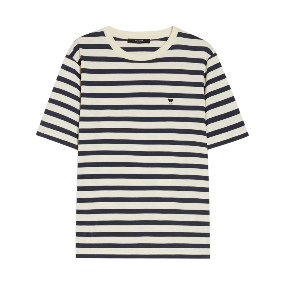 Max Mara Weekend Gestreept katoenen T-shirt met logo Black Dames