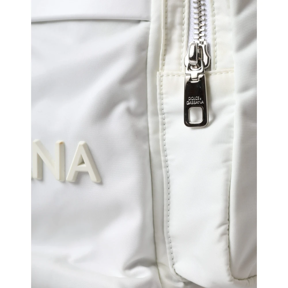 Dolce & Gabbana Witte Nylon-Gummi-Logo Rugzak Tas White Unisex
