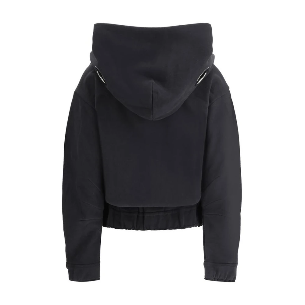 Moncler Eyelet Rits Katoenen Hoodie voor Vrouwen Black Dames