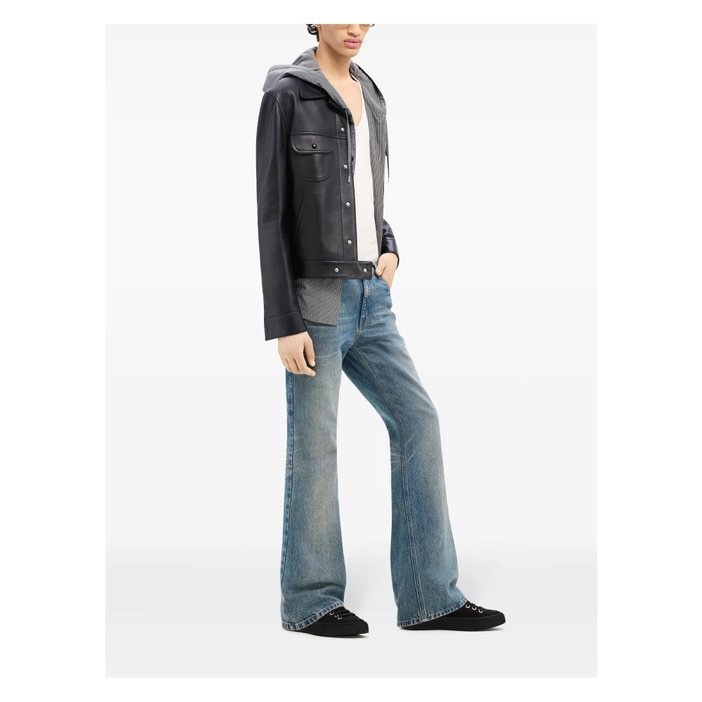 Courrèges Zwarte Leren Vintage Trucker Jas Black Heren