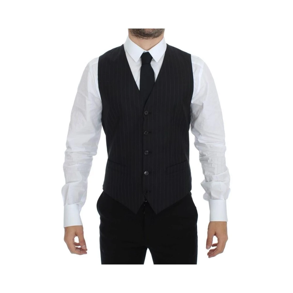 Dolce & Gabbana Men's Black Pinstripe Wool Dress Vest