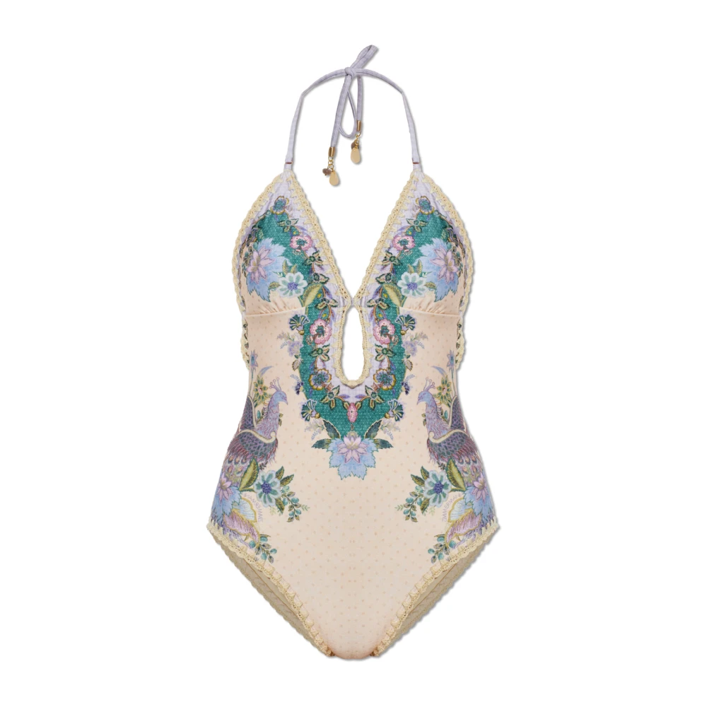 Zimmermann Beige Swimsuits, Female, M, Indra Crochet-Detail Swimsuit