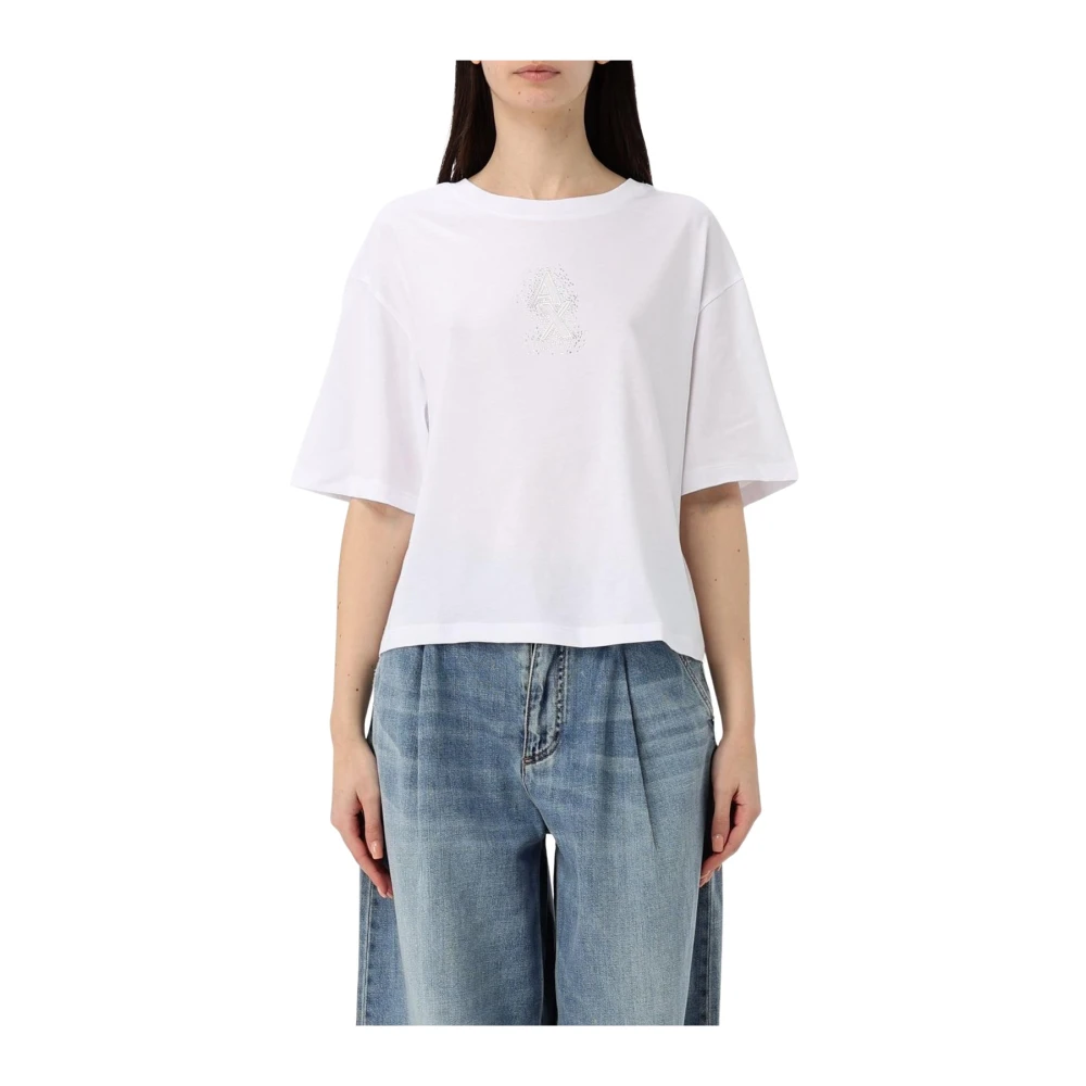Armani Exchange Women's White Embellished Logo Tee