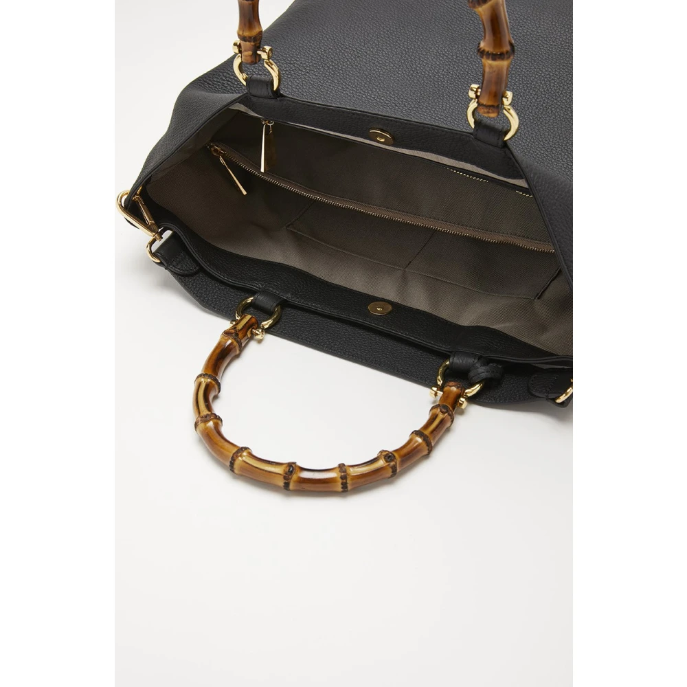 Biagini Bamboe Leren Tas Zwart Black Dames