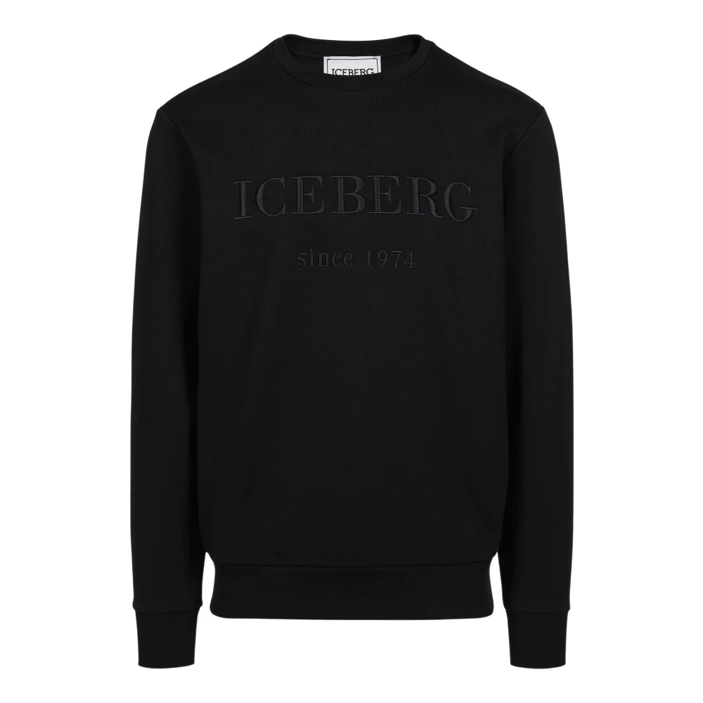 Iceberg Slim fit zwart sweatshirt van katoen met logo borduursel Black Heren
