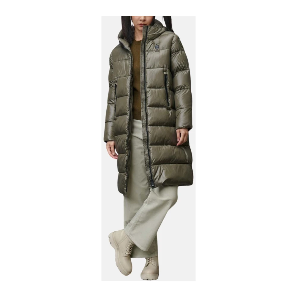 Blauer Geruite Lange Parka Green Dames