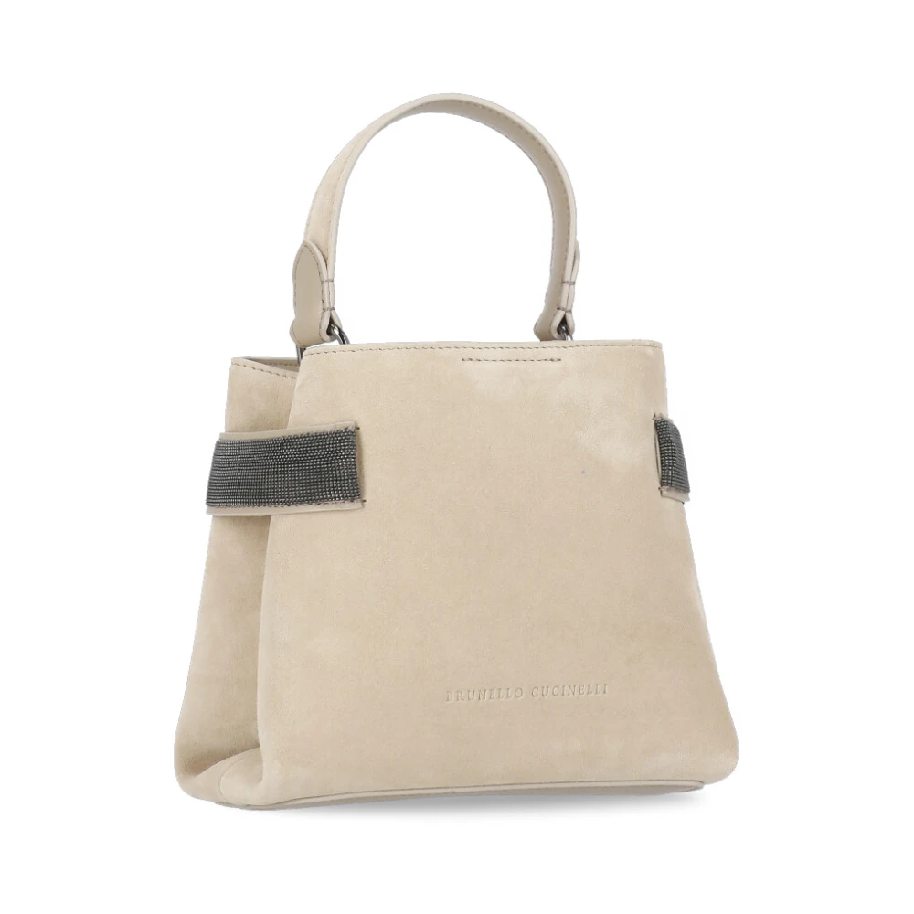 BRUNELLO CUCINELLI Beige Suède Leren Handtas met Messing Details Beige Dames