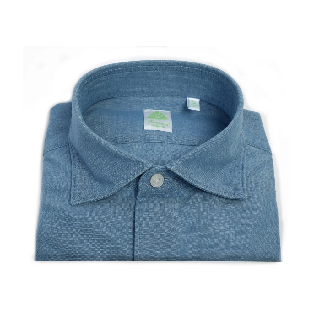 Finamore Gaeta Chambray Overhemd met Zachte Kraag Blue Heren