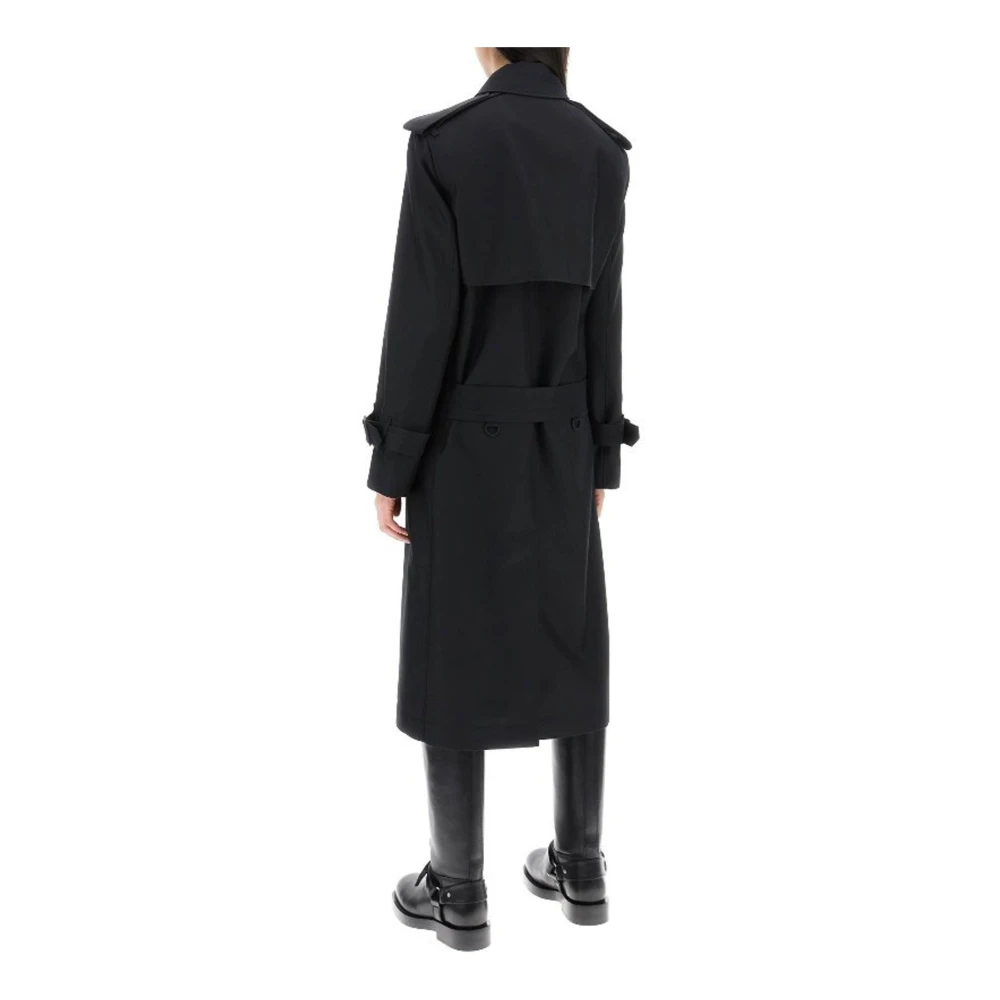 Burberry Zijden Trenchcoat met Peak Revers Black Dames