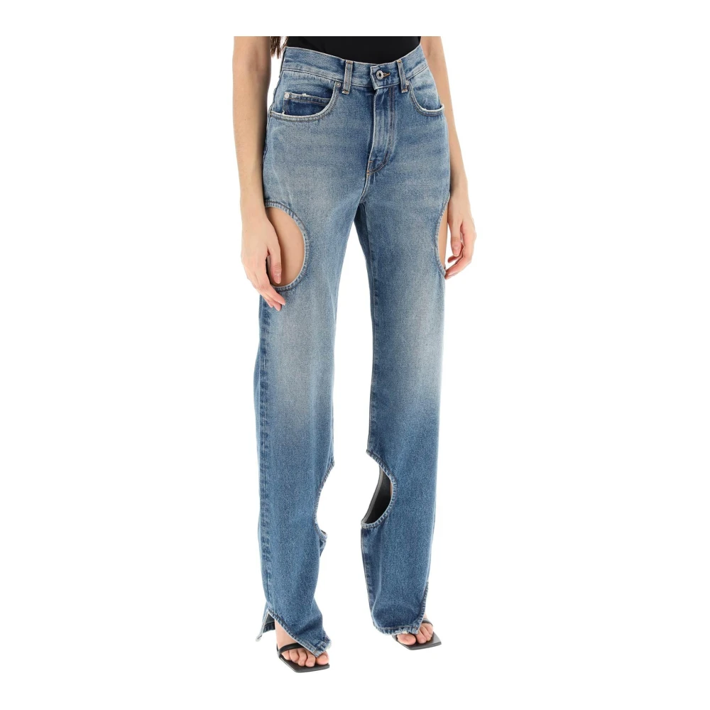 Off White Meteor Cut Out Straight Jeans Blue Dames