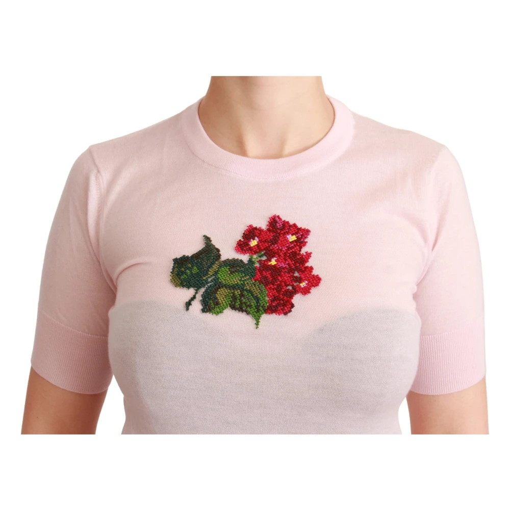 Dolce & Gabbana Roze Geborduurde Kasjmier Blouse Pink Dames